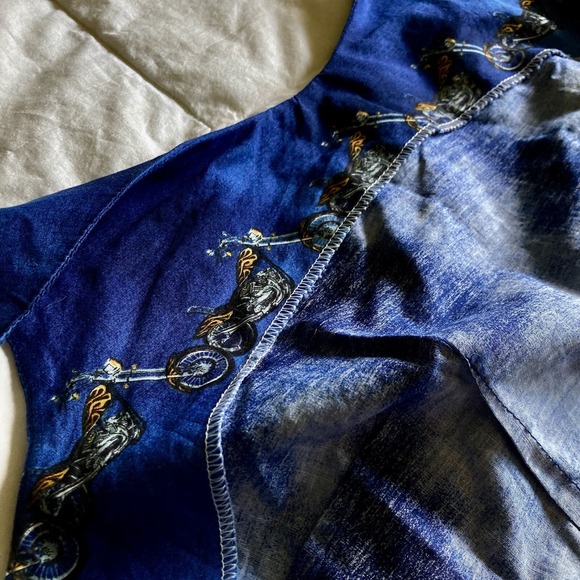 Pacific Legend VTG Hawaii Mini Dress Womens M Chopper Motorcycle Blue Cotton USA - Picture 8 of 14